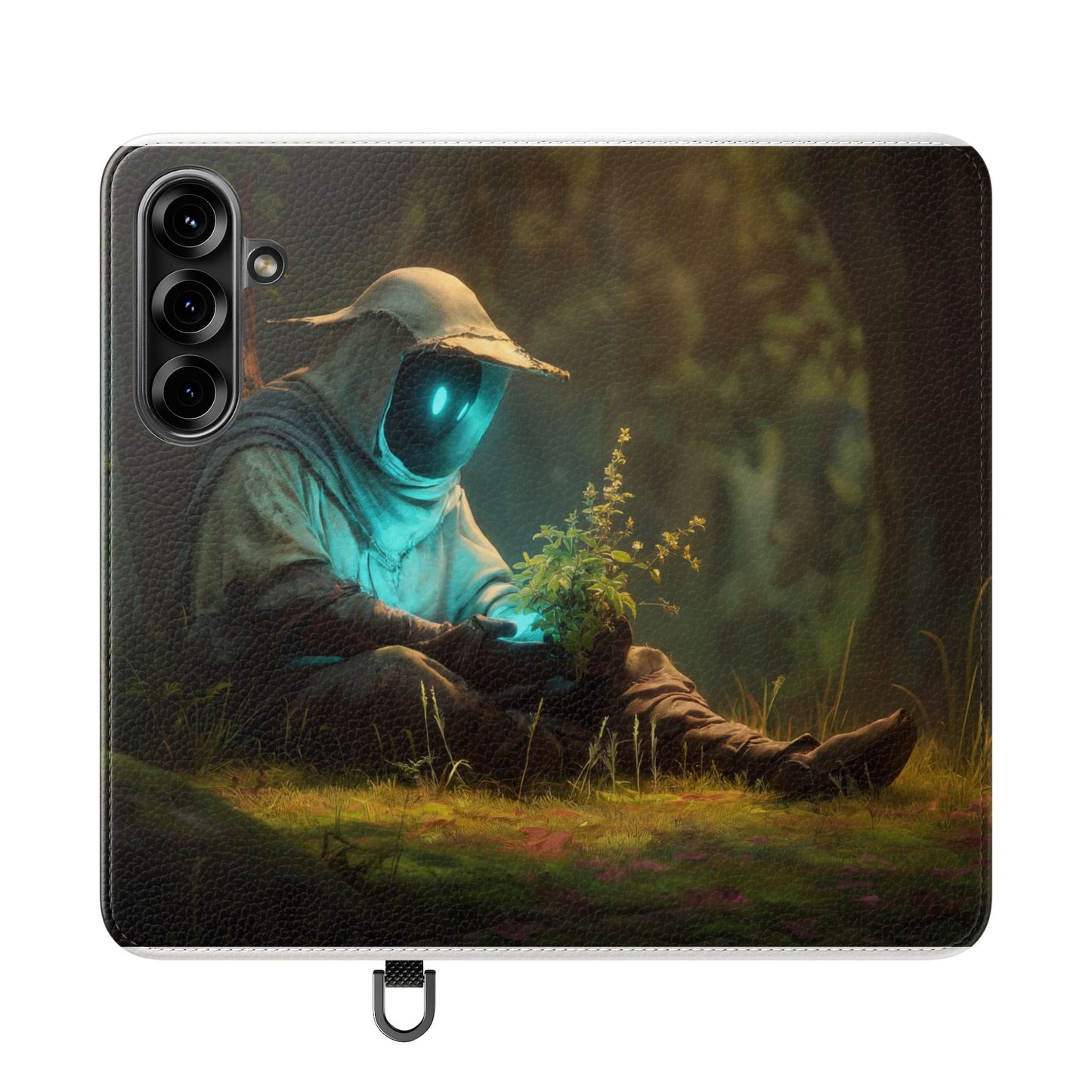 Glowing Orb Hooded Guardian Flip Cases – Bioluminescent Forest Keeper
