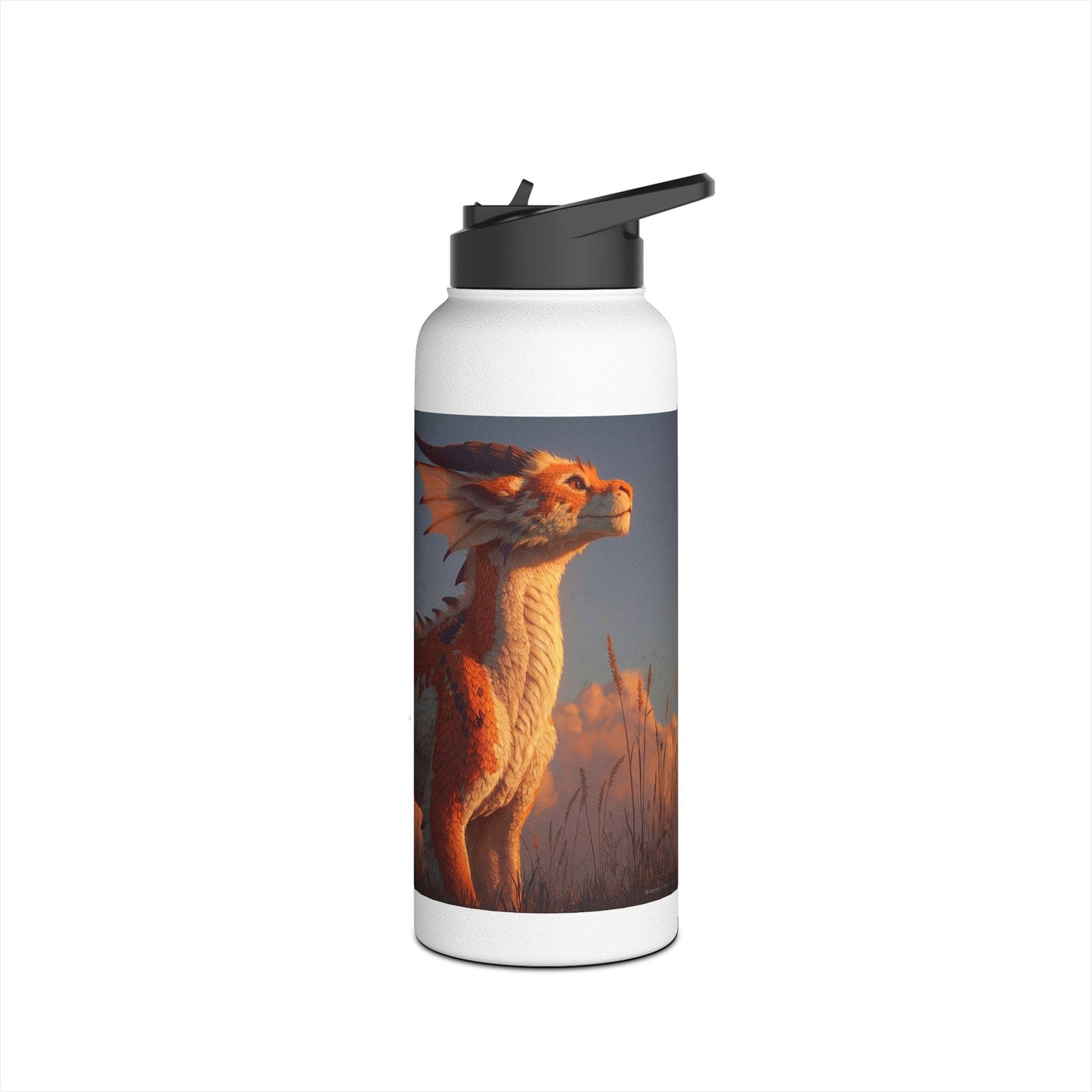 Sunset Dragon Stainless Steel Water Bottle, Standard Lid – Golden Ember Guardian