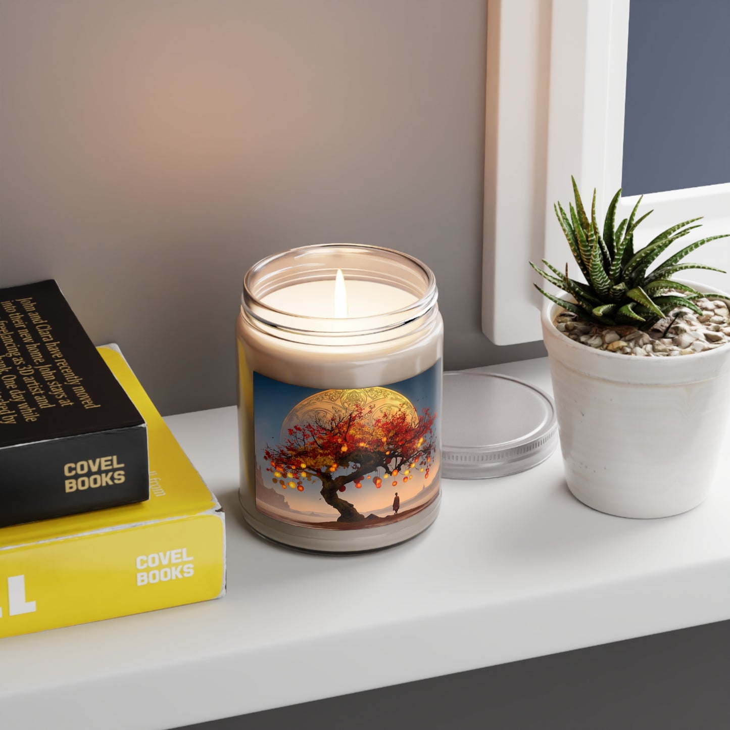Lantern Tree Scented Soy Candles with White Lid, 9oz – Autumn’s Whisper Under a Celestial Moon
