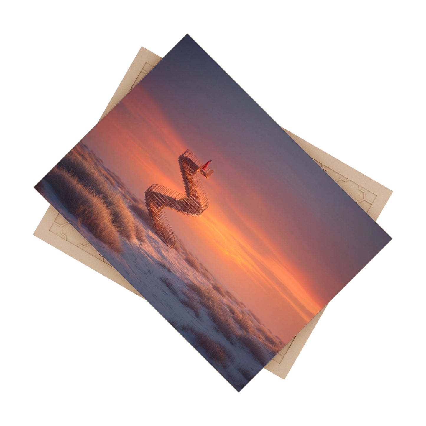 Solitary Spiral Staircase Ceramic Photo Tile – Sunset Ascension in a Whispering Dune