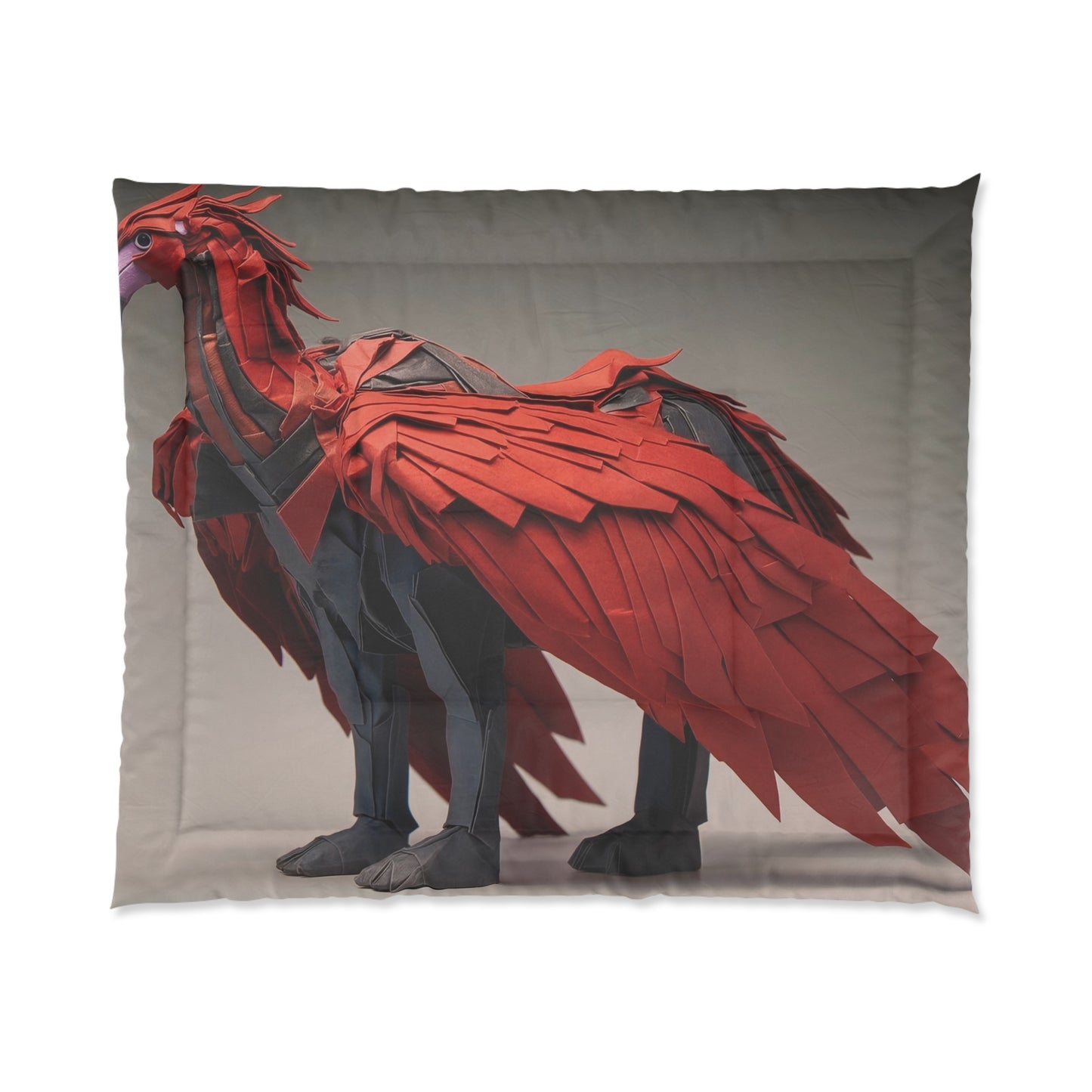 Paper Phoenix Comforter – Crimson Feathers in Quiet Vigil