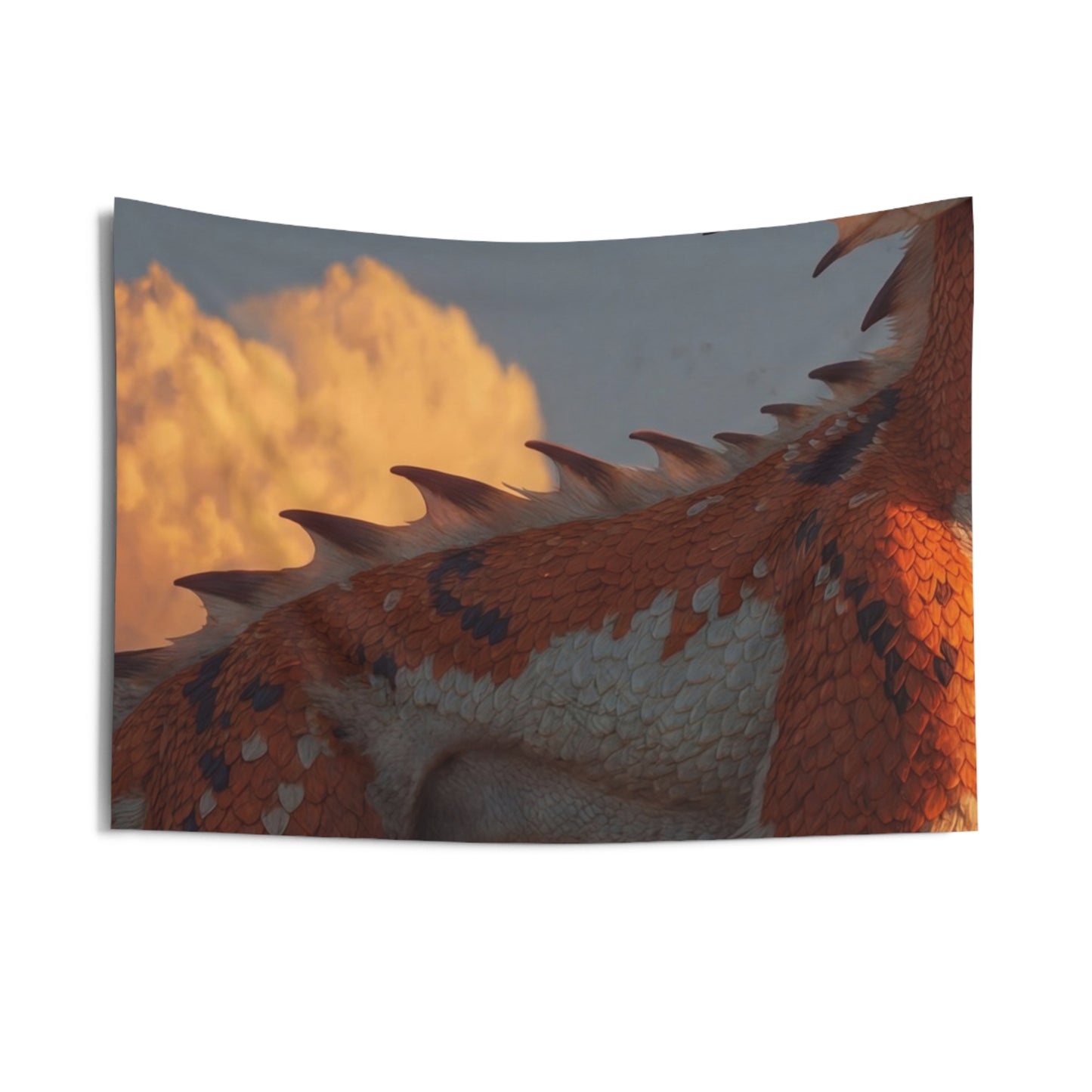 Sunset Sentinel Dragon Indoor Wall Tapestries – Warm Amber Dawn Guardian