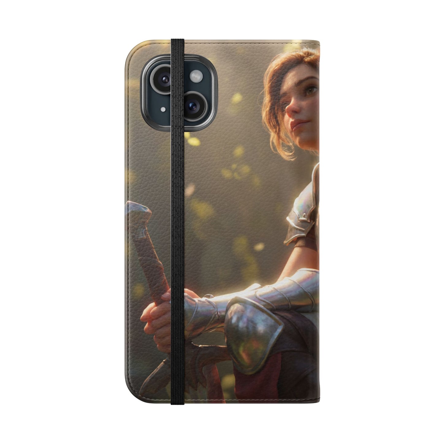 Elven Knight with Dragon Flip Cases – Iridescent Armor & Tiny Guardian Portrait