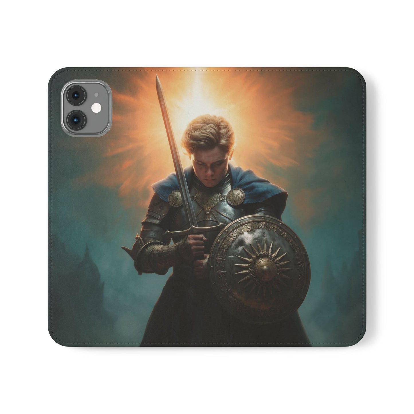 Dawn-Forged Knight Flip Cases – Radiant Armor Against Misty Skies