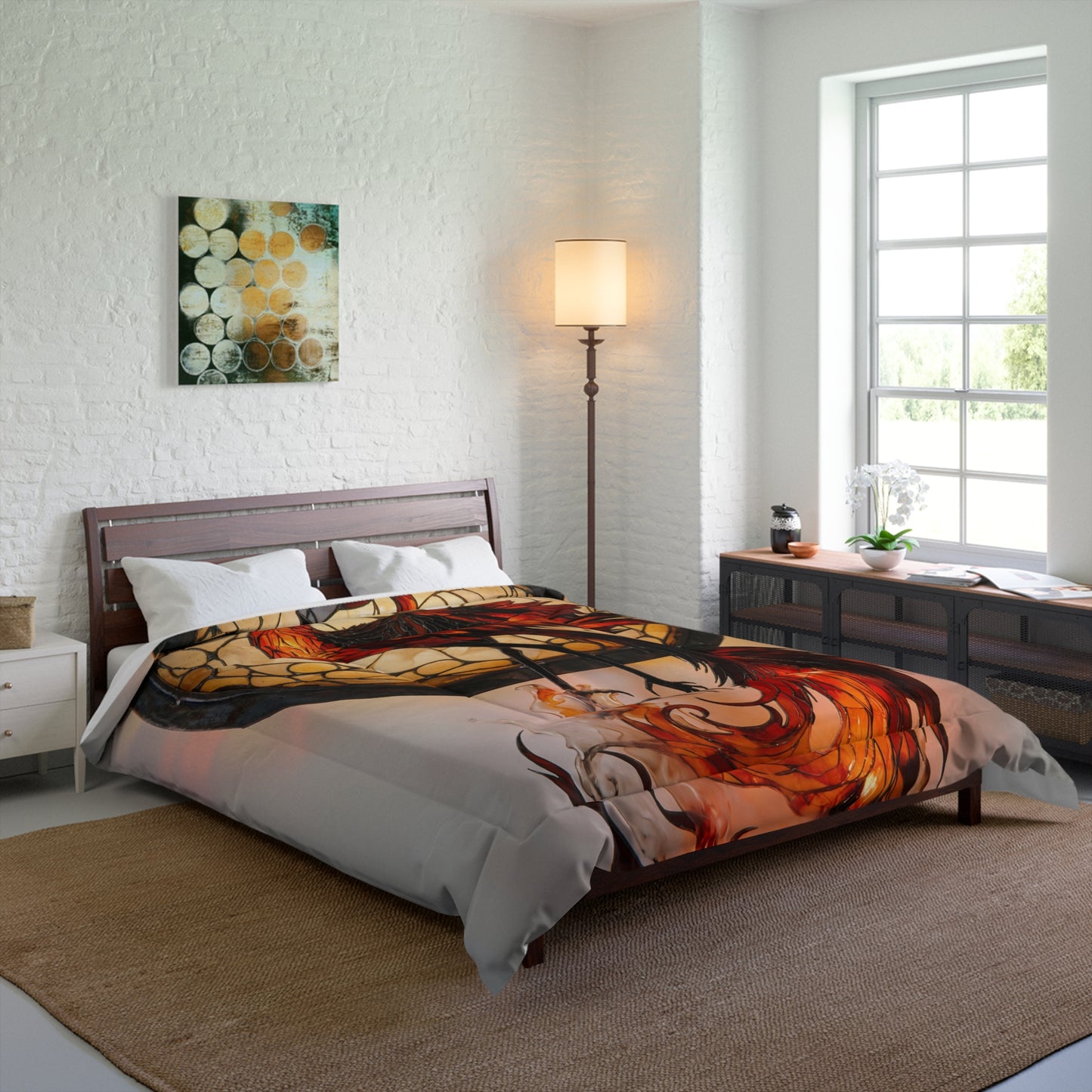 Stained Glass Phoenix Comforter – Embers of a Rising Dawn