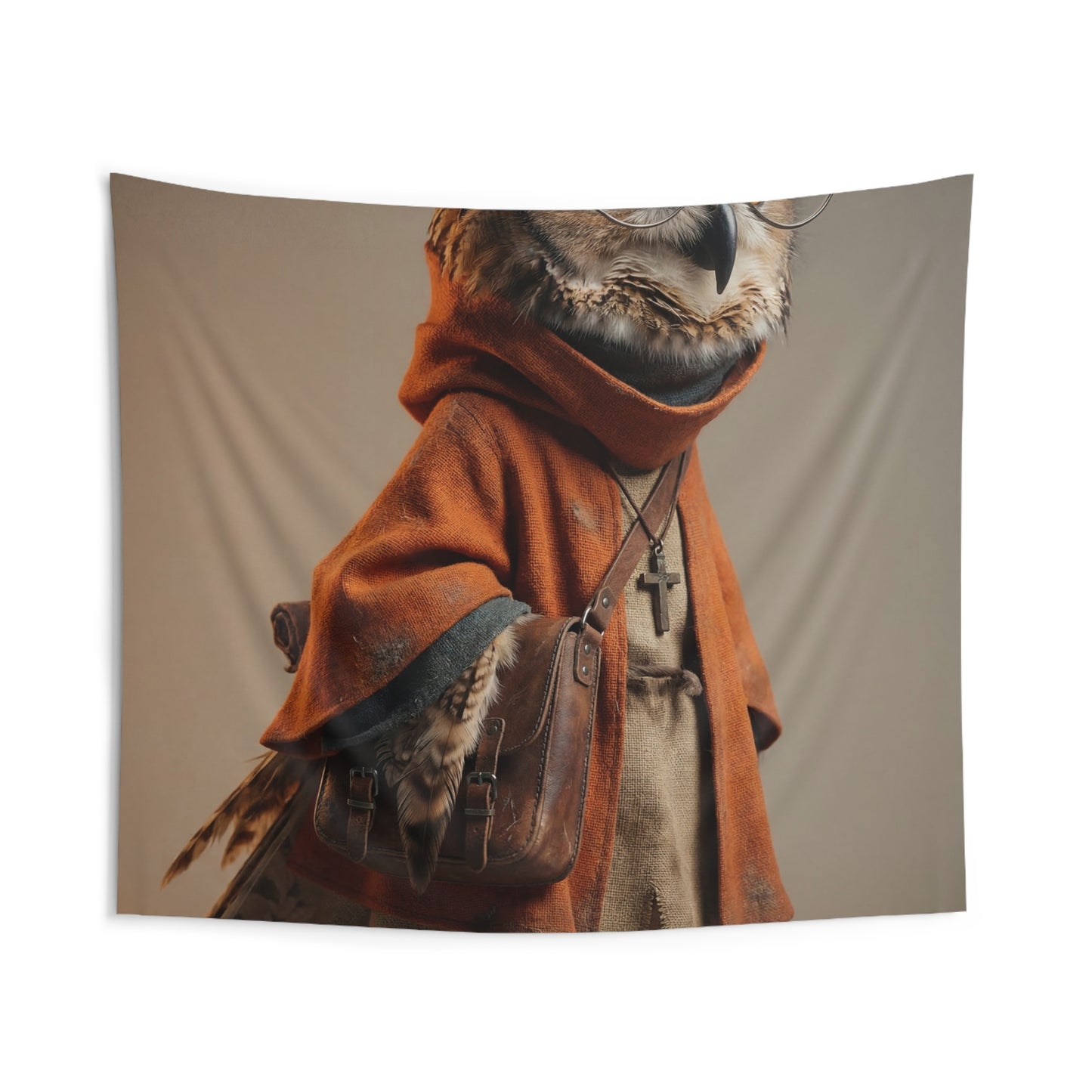 Wise Owl Scholar Tapestry – Warm Light, Worn Textiles, and Gentle Curiosity