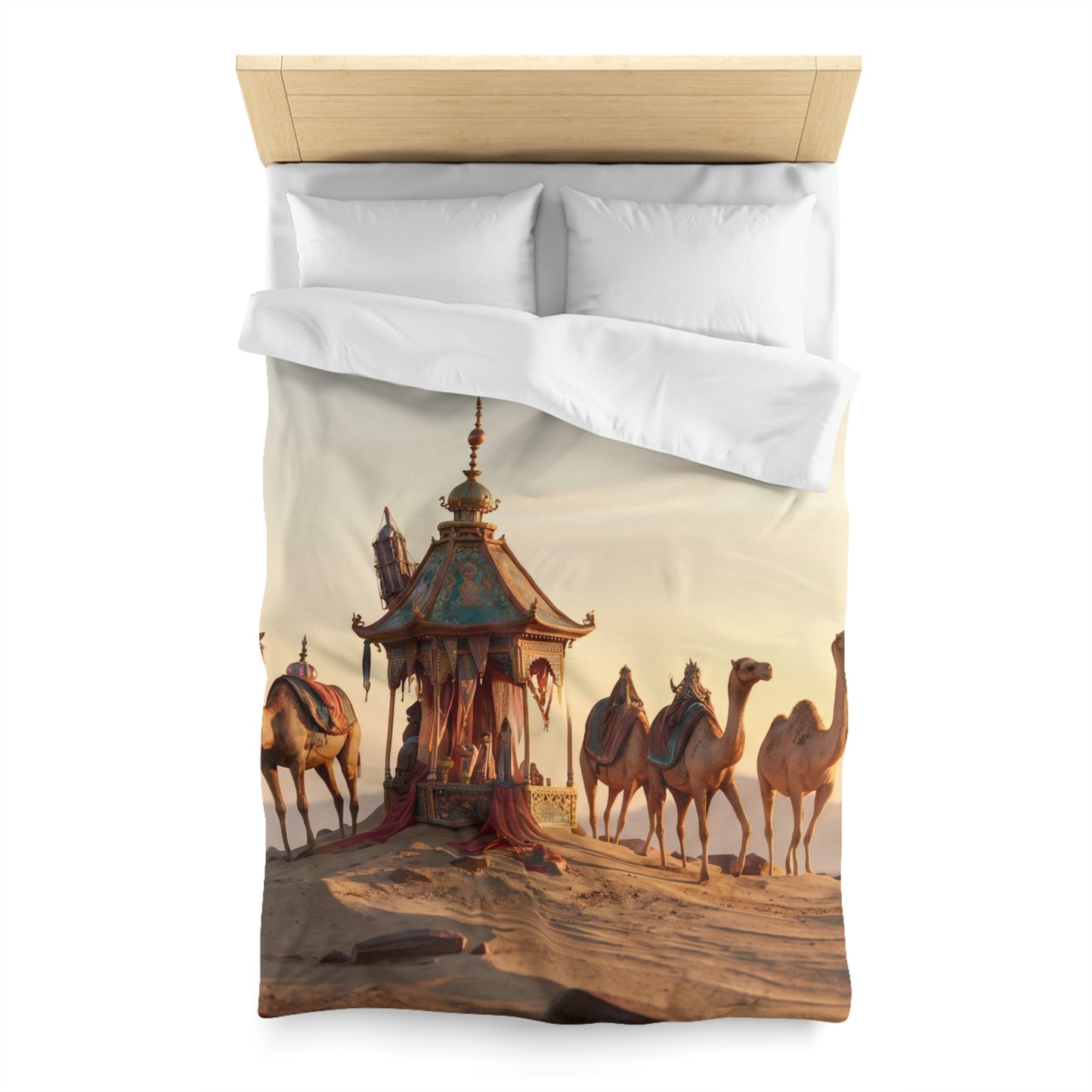 Desert Mirage Duvet Cover – Golden Dunes & Ornate Caravan