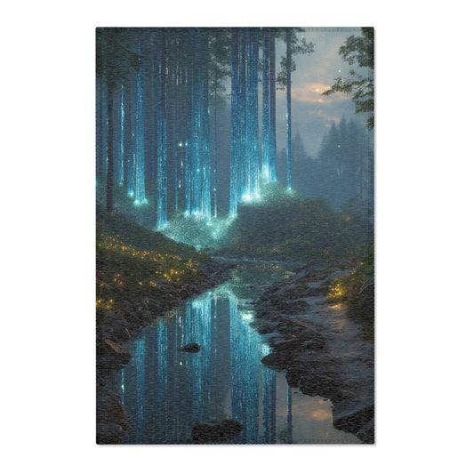 Whispering Forest Stream Rug – Azure Luminescence Dreamscape