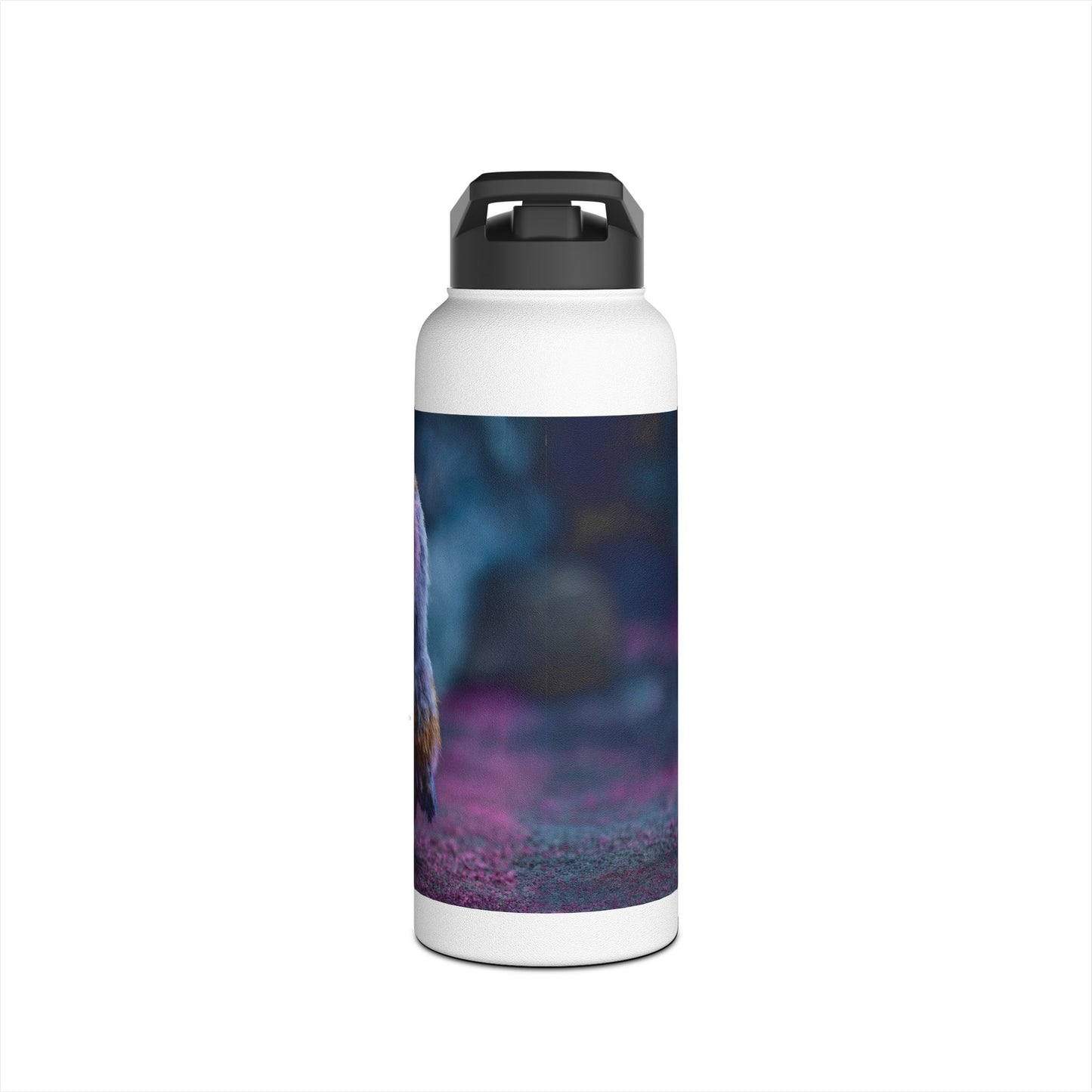 Purple Owl with Velvet Heart Stainless Steel Water Bottle, Standard Lid – Midnight Whimsy Companion