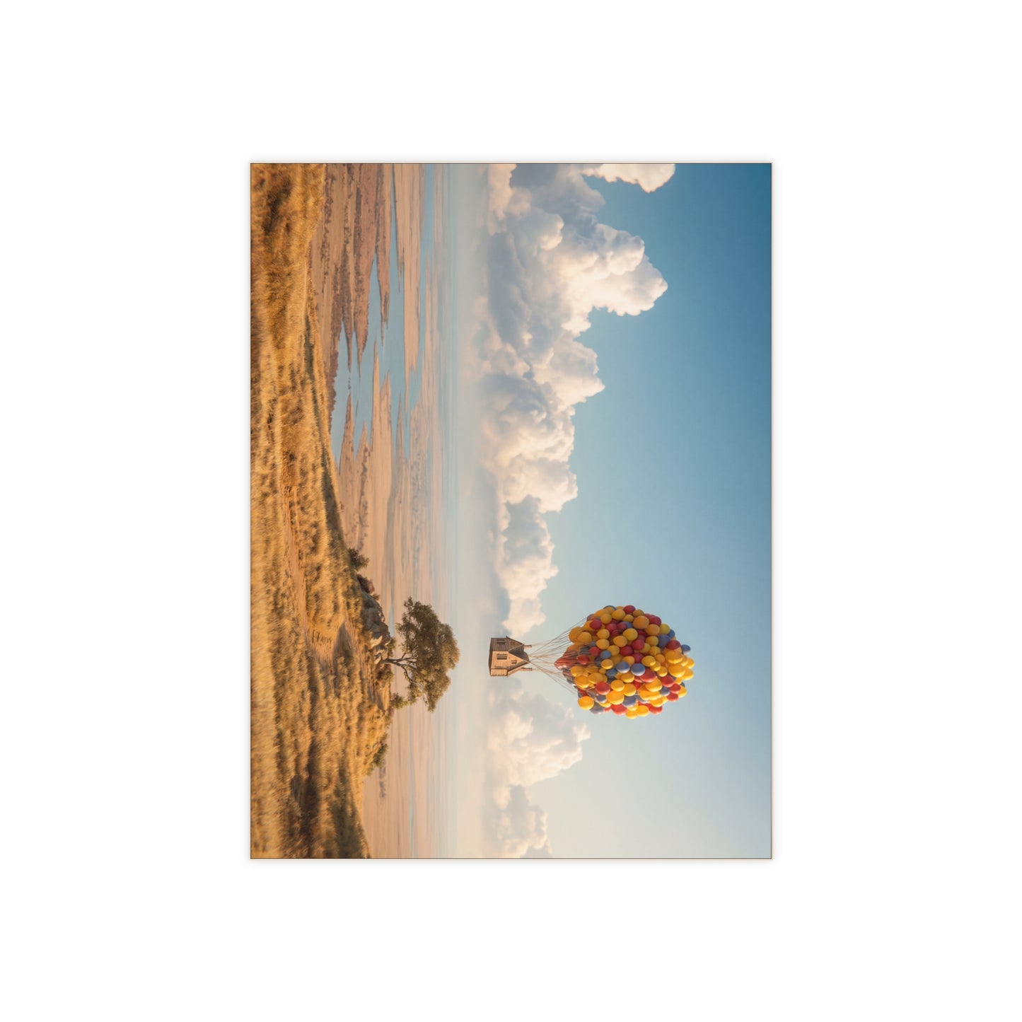 House on Balloons Ceramic Photo Tile – Skybound Hearth Over Golden Hills