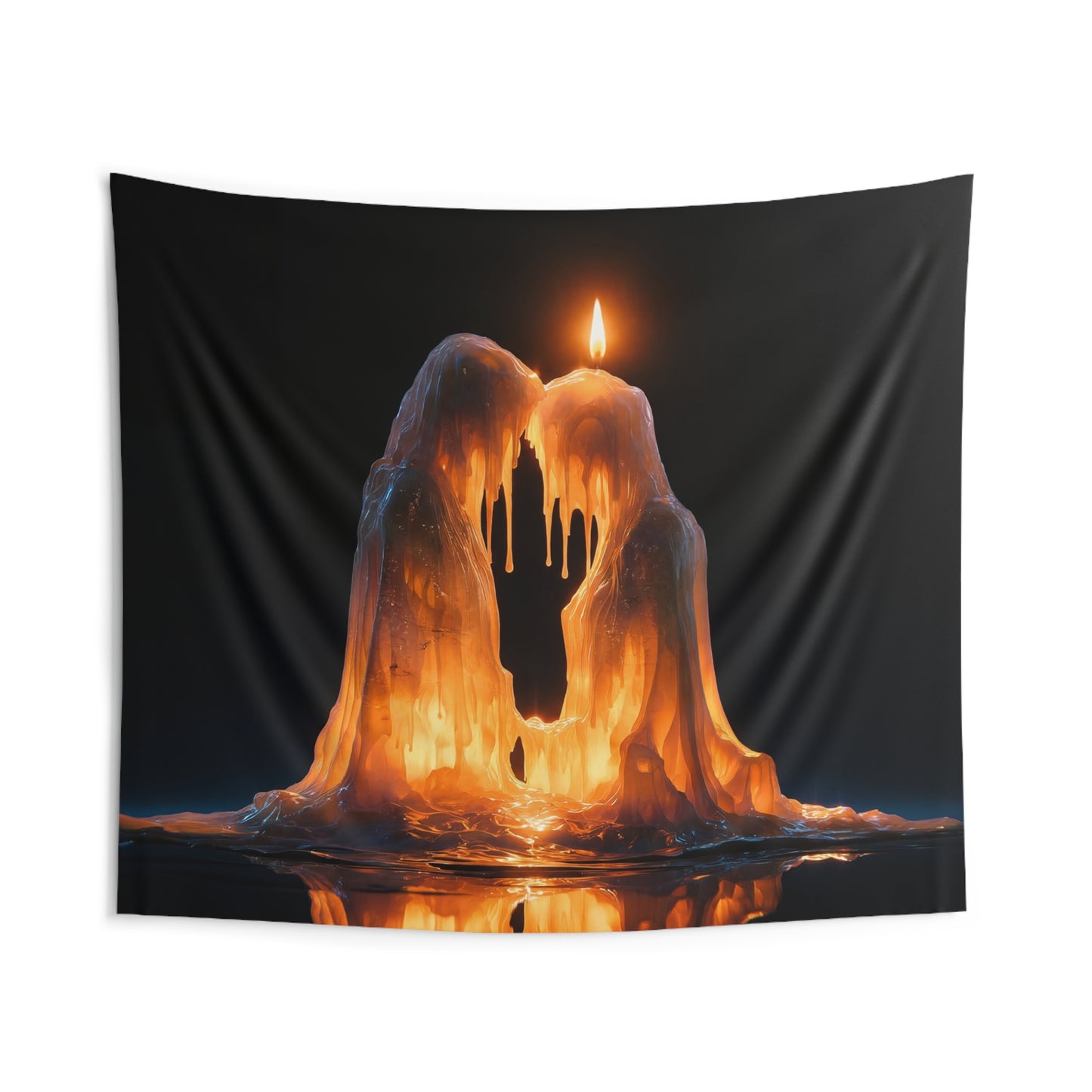 Melting Candle Hearts Wall Tapestry – Warm Glow Against Midnight Depths