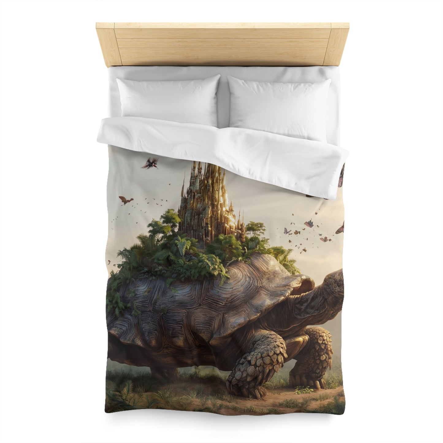 Ancient Turtle Citadel Microfiber Duvet Cover – Golden Castle on a Living Throne