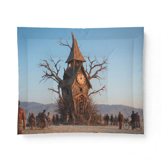 Wandering Clocktower Comforter – Dusty Horizon Pilgrim Scene