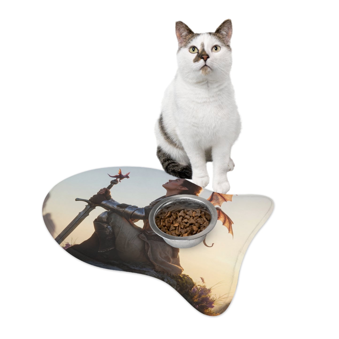 Dragon Knight Pet Feeding Mats – Sunset Sentinel with Winged Companion