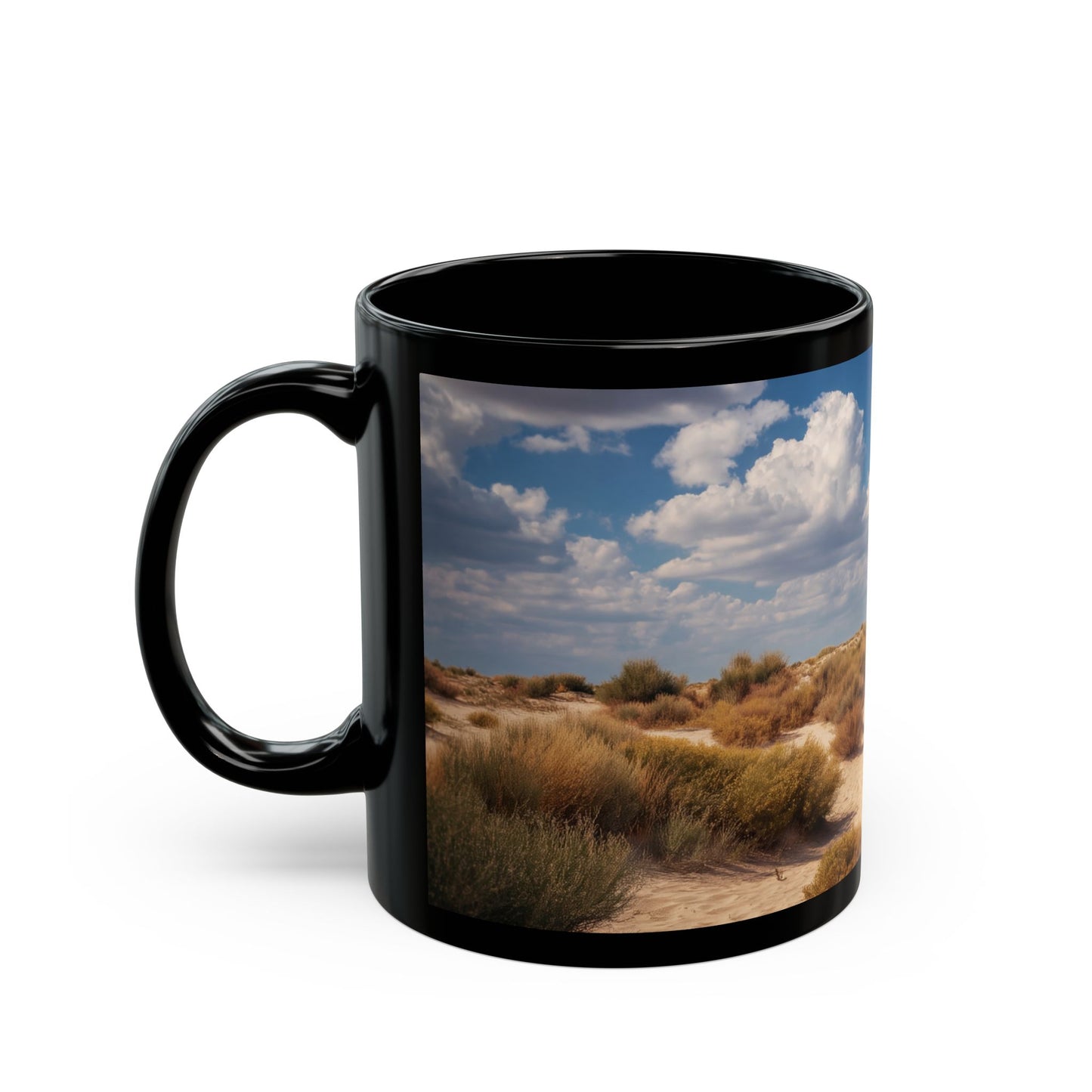 Desert Shipwreck Black Mug – Sun-Drenched Sand and Salted Skies