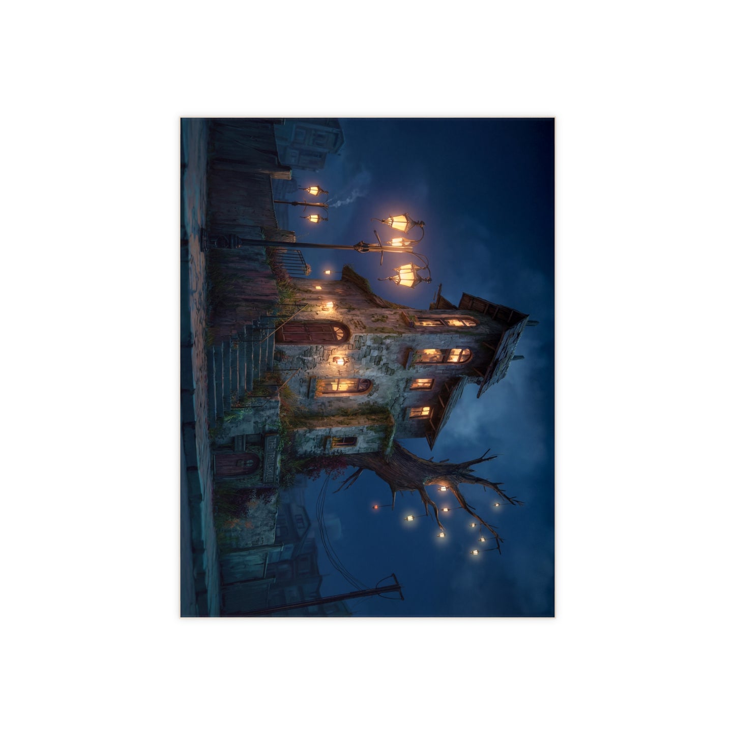 Trollskull Inn Ceramic Photo Tile – Warm Light in a Worn Stone World
