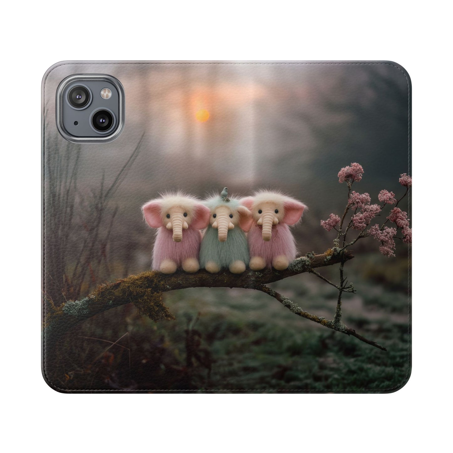 Mossy Branch Elephants Flip Cases – Pastel Fluff Guardians