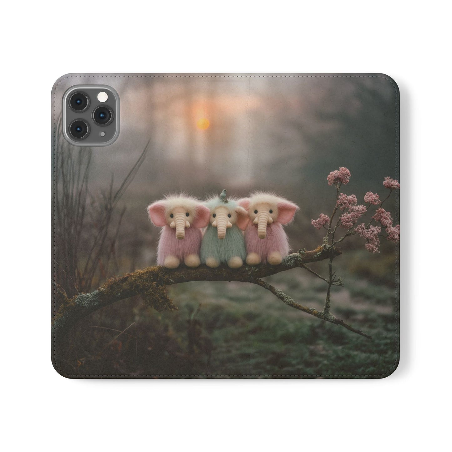 Mossy Branch Elephants Flip Cases – Pastel Fluff Guardians