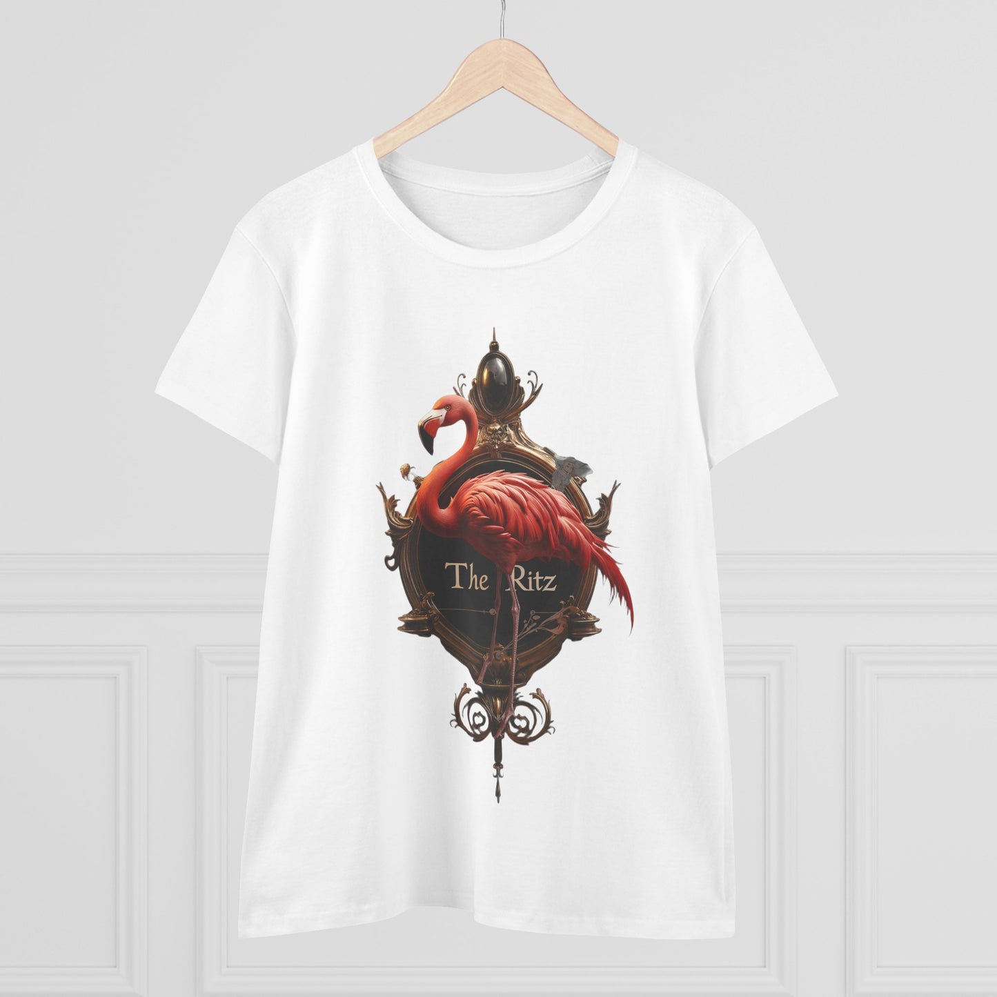 Scarlet Flamingo Ornate Clock Tee – The Ritz Midnight Sentinel Women's Midweight Cotton Tee