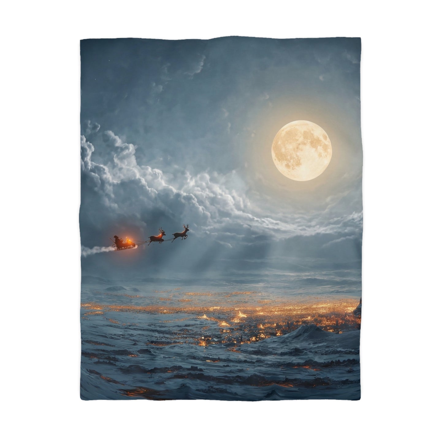 Lunar Sleigh Ride Microfiber Duvet Cover – Midnight Deliveries Over Frost-Covered Towns