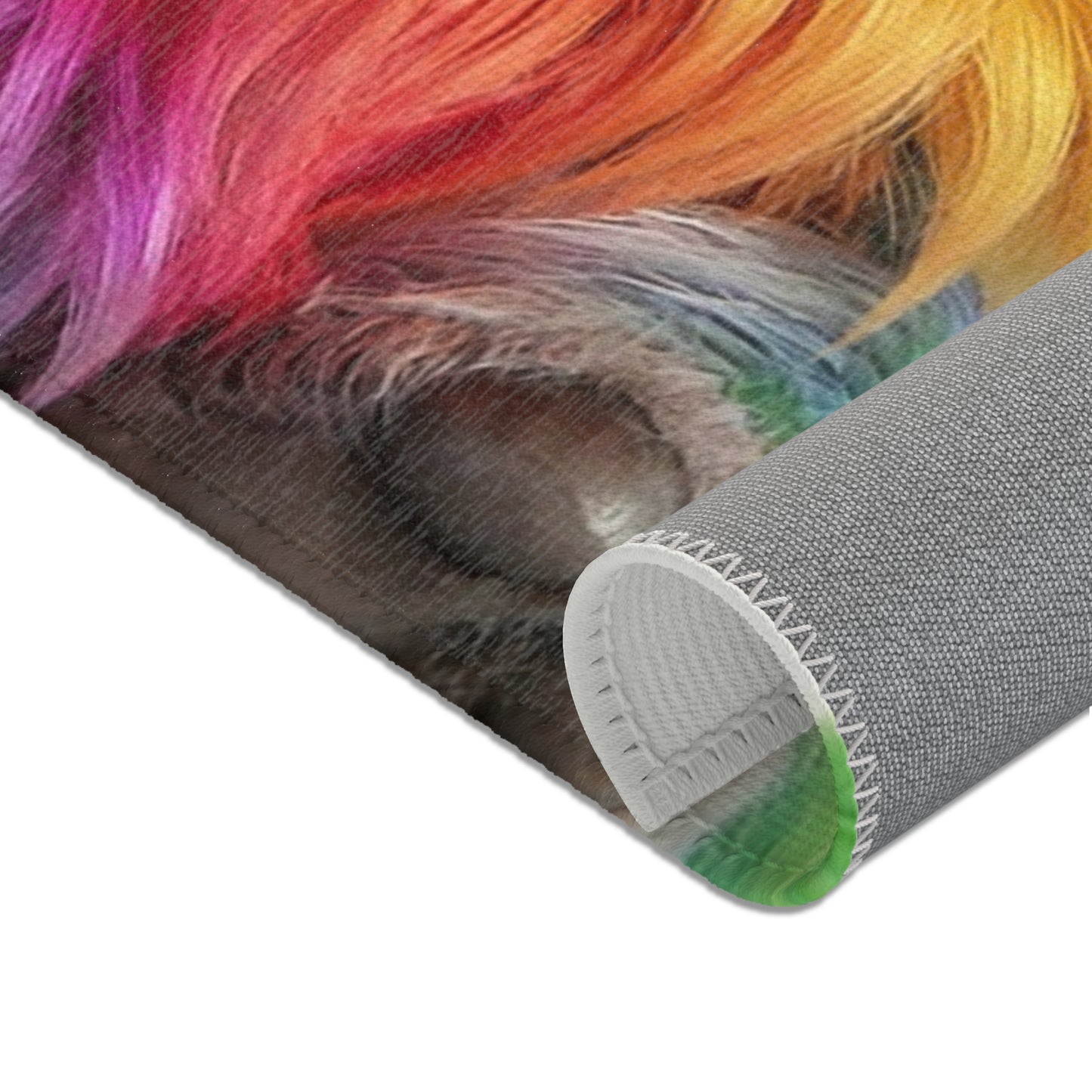 Rainbow Horned Guardian Area Rug – Whimsical Creature Dreamscape