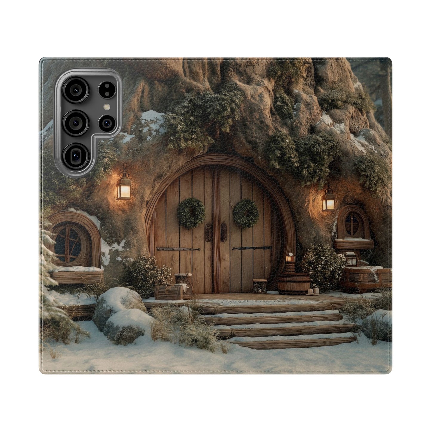 Hobbit Hole Flip Cases – Cozy Winter Doorway Scene