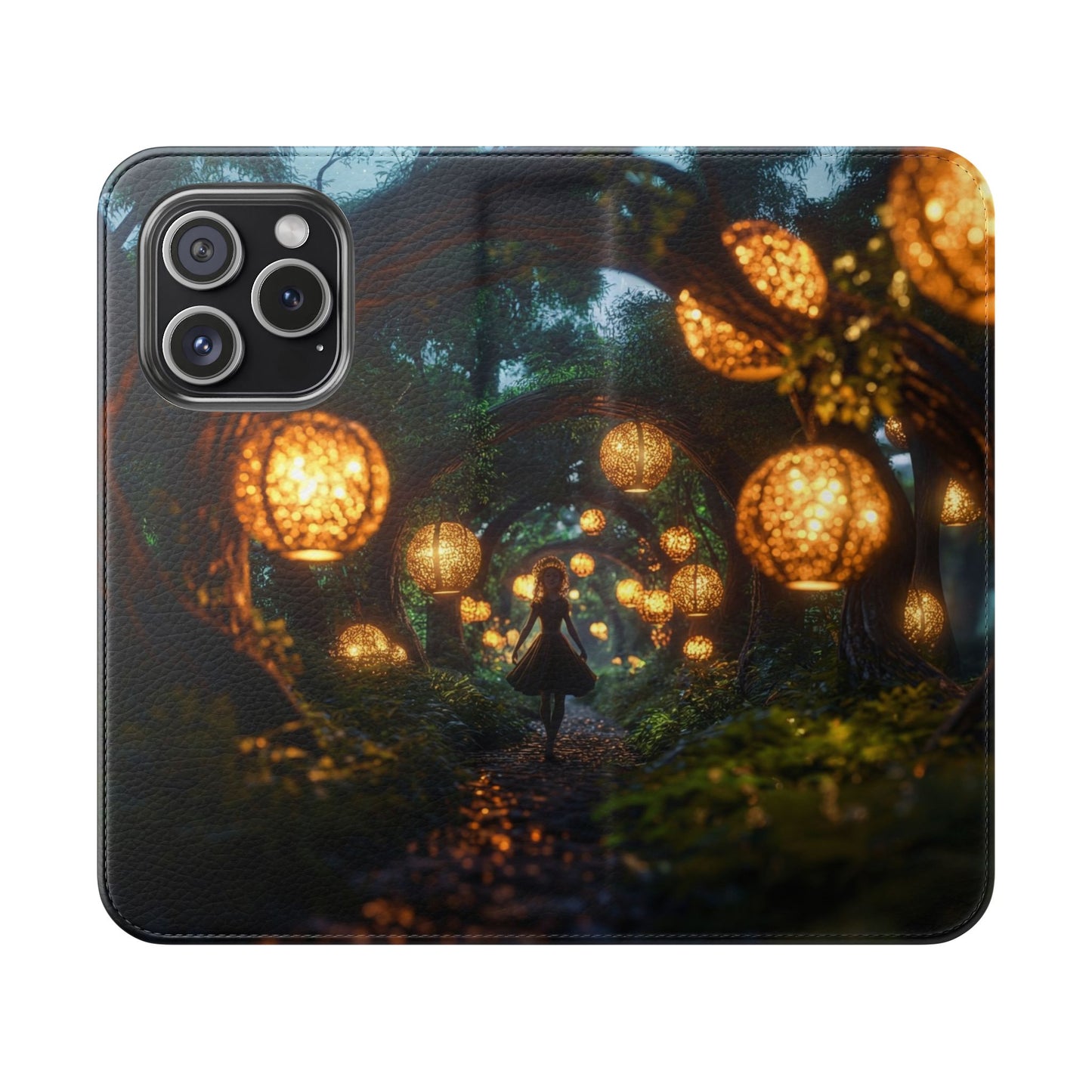 Lantern Archway Flip Cases – Girl Walking Through Forest Tunnel Art Case