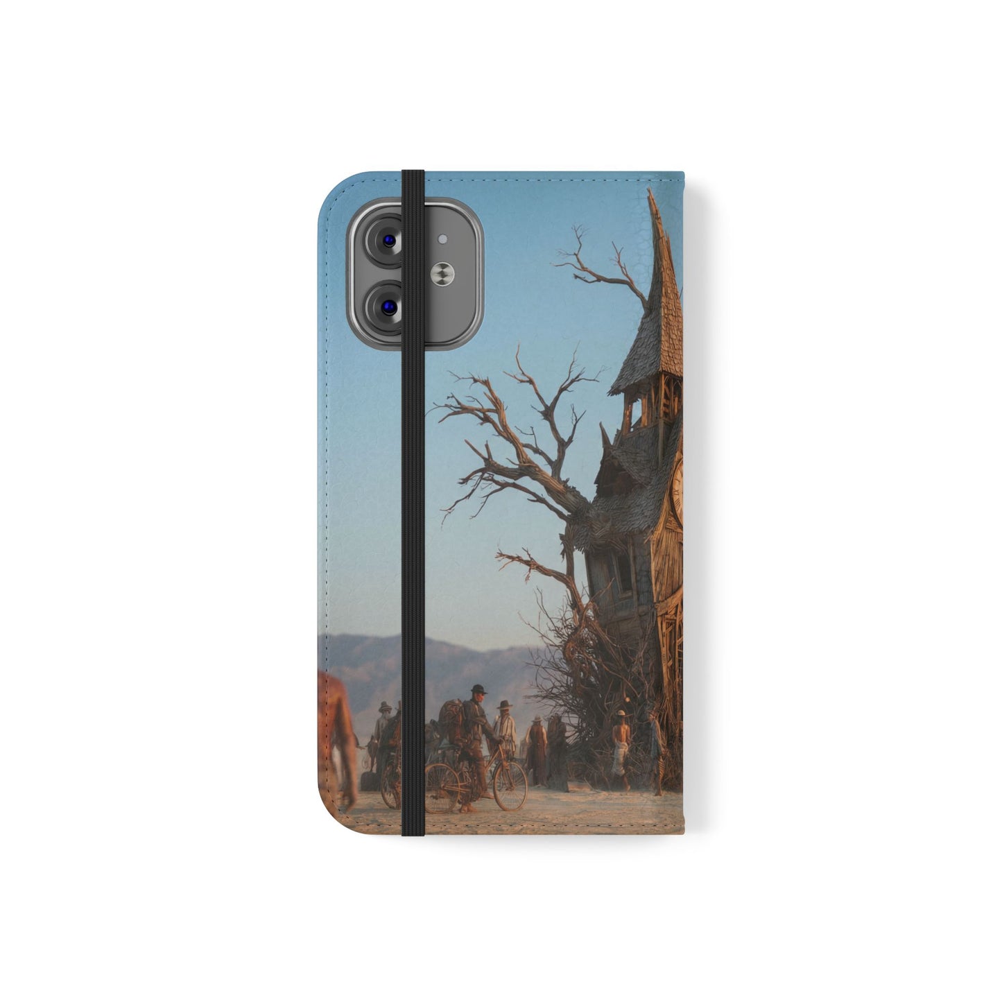 Clocktower Wanderers Flip Cases – Dusty Desert Sentinel Scene