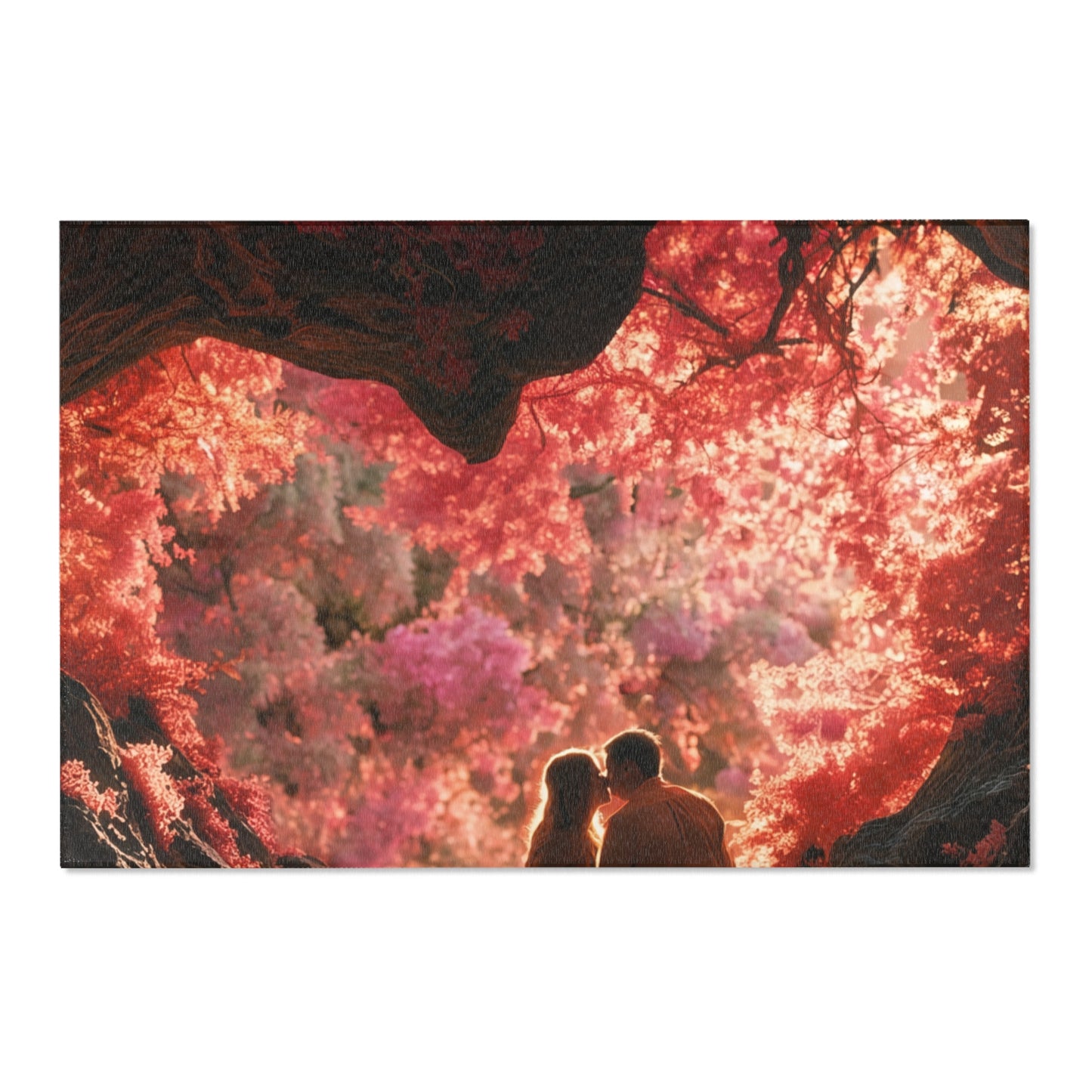 Crimson Canopy Love Rug – Sunset Embrace Under Whispering Trees