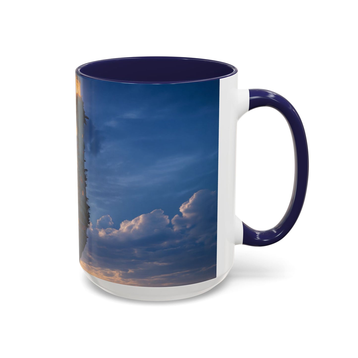 Skyborne Lighthouse Accent Coffee Mug (11, 15oz) – Floating Beacon at Dusk