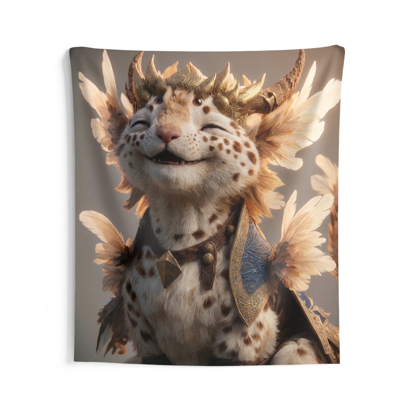 Golden Crowned Cat Sentinel Indoor Wall Tapestries – Radiant Feline Sovereign