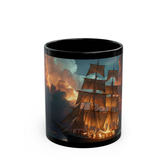 Starlit Galleon Black Mug – Midnight Voyage Through Celestial Skies