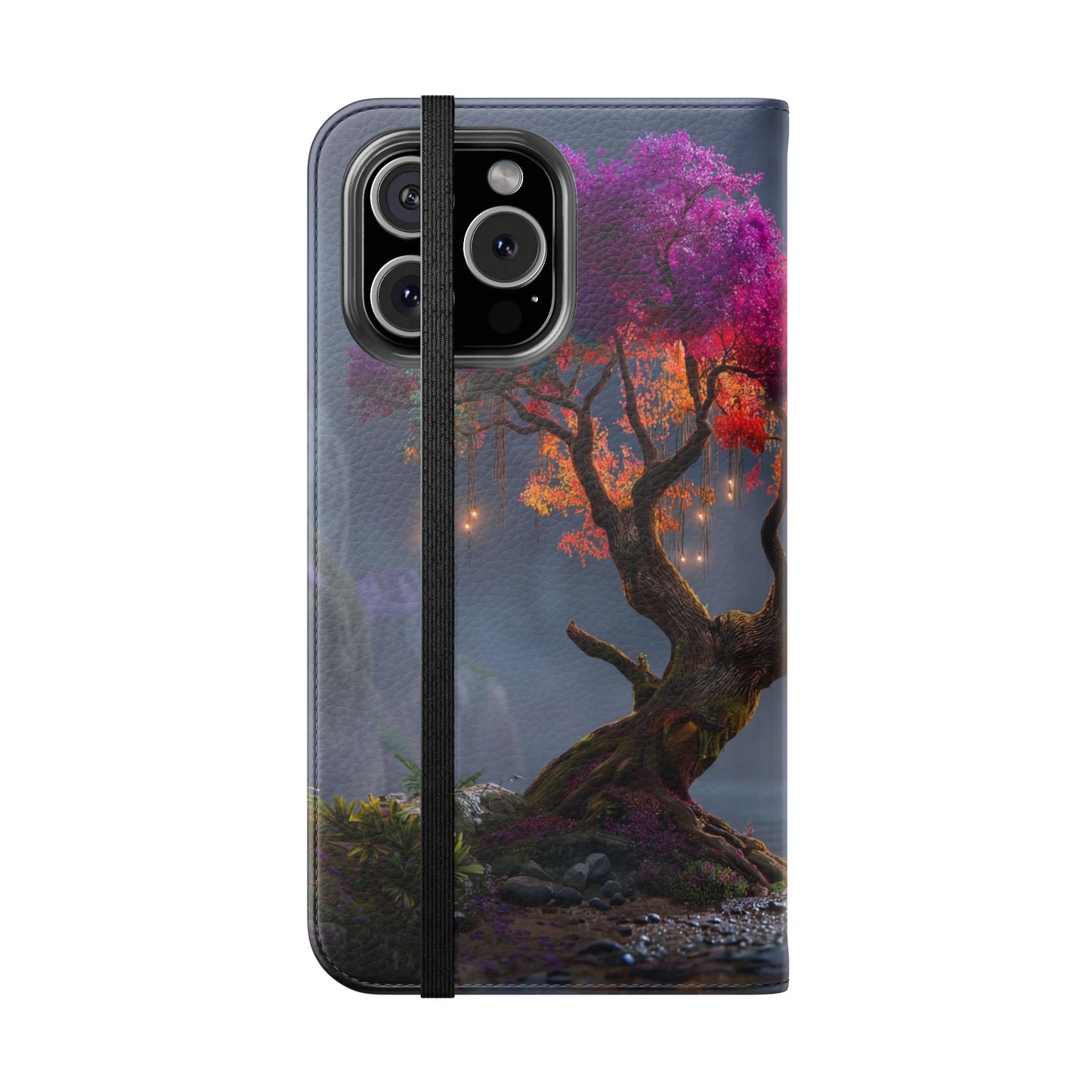 Chromatic Canopy Flip Cases – Rainbow Tree Moonlit Waterfall Scene