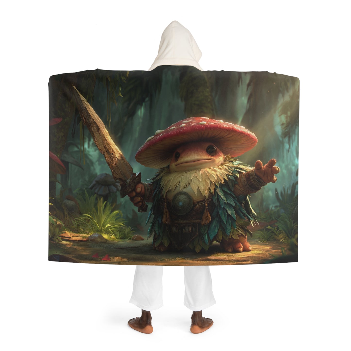 Moss-Clad Mushroom Sentinel Sherpa Fleece Blanket – Amber Grove Guardian