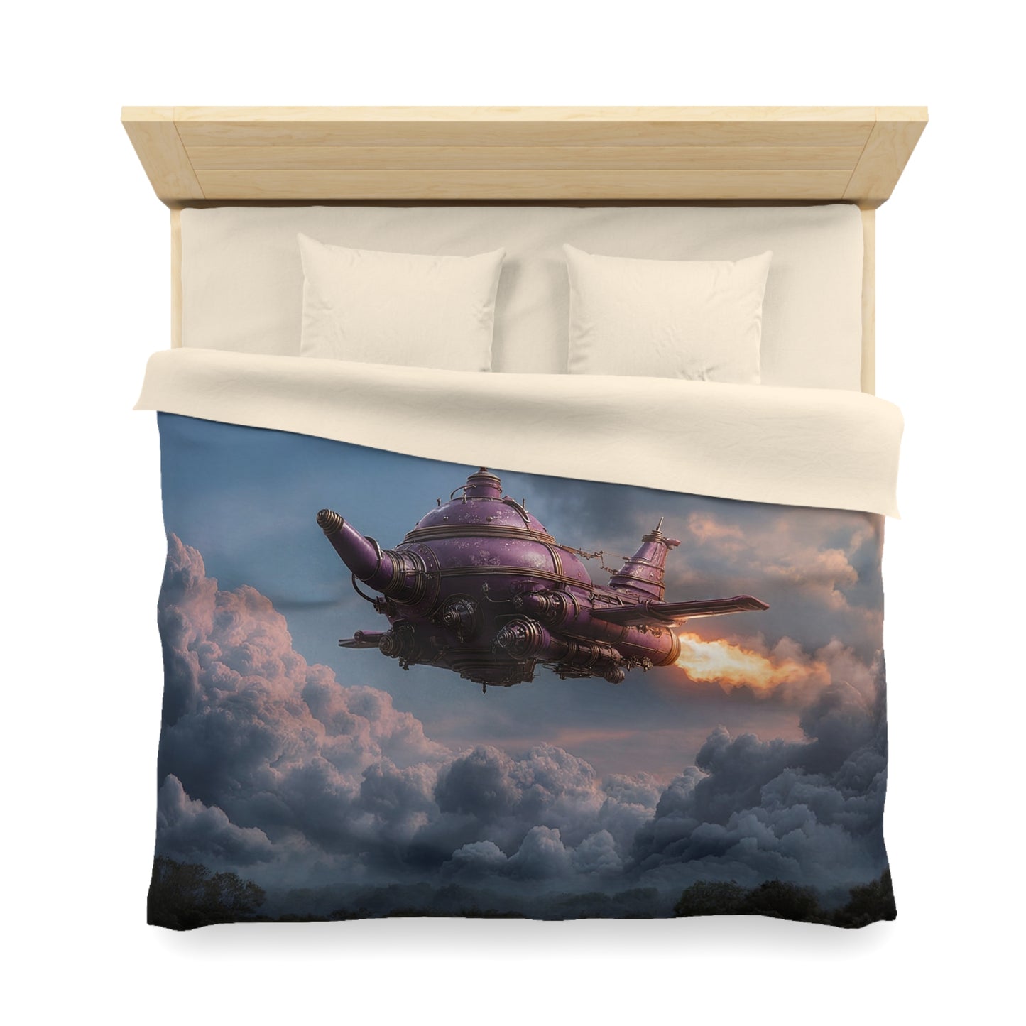 Celestial Teapot Airship Microfiber Duvet Cover – Purple Skyborne Brew