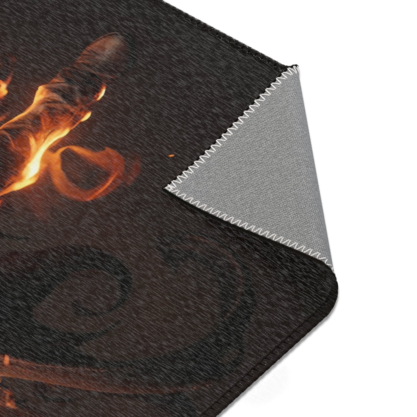Flamebound Sentinel Area Rug – Ember-Wreathed Warrior Dreamscape