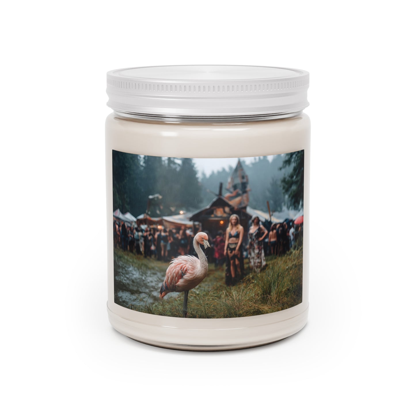 Rain-Slicked Flamingo Scented Soy Candles with White Lid, 9oz – Whispering Forest Afterglow
