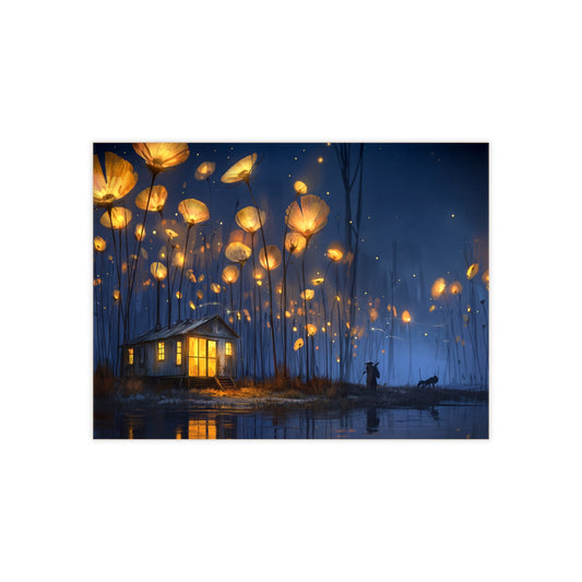 Luminous Wildflower Cottage Tile – Warm Glow in the Twilight Marsh
