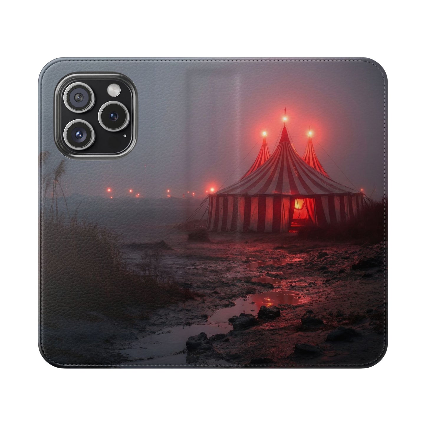 Crimson Circus Tent Flip Cases – Misty Coastside Lantern Scene