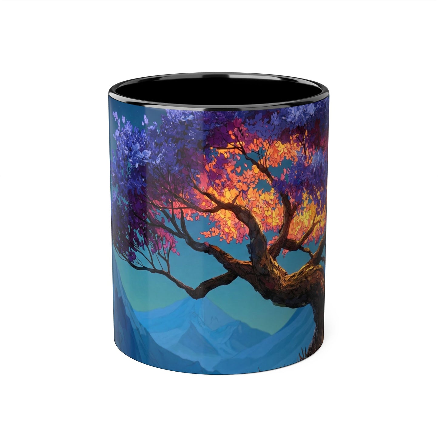 Twilight Bloom Accent Mugs, 11oz – Starlit Canopy & Golden Sunlight