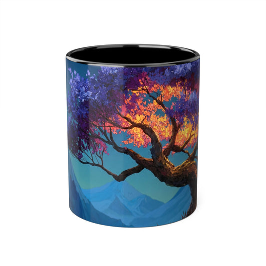 Twilight Bloom Accent Mugs, 11oz – Starlit Canopy & Golden Sunlight