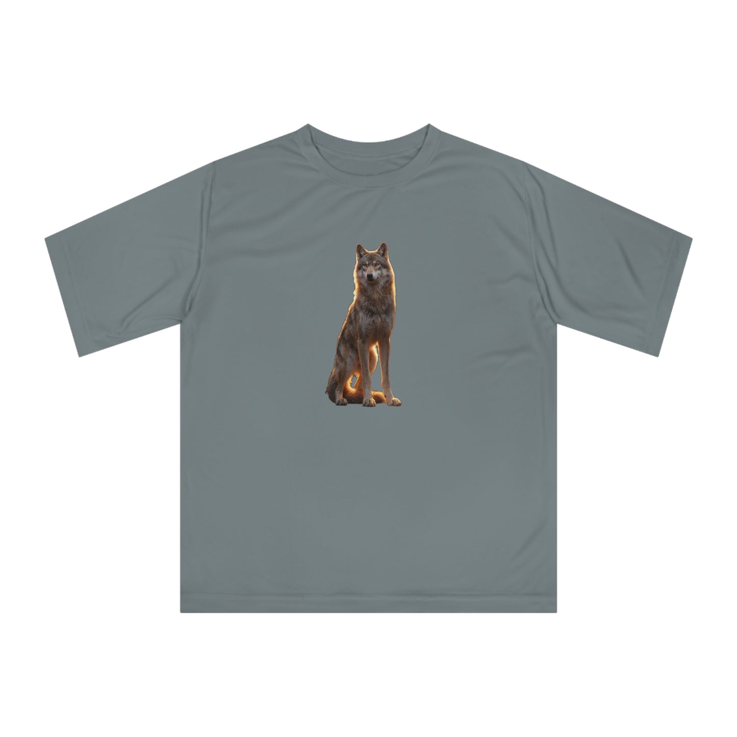 Golden Hour Wolf Unisex Zone Performance T-shirt – Sentient Silhouette at Twilight