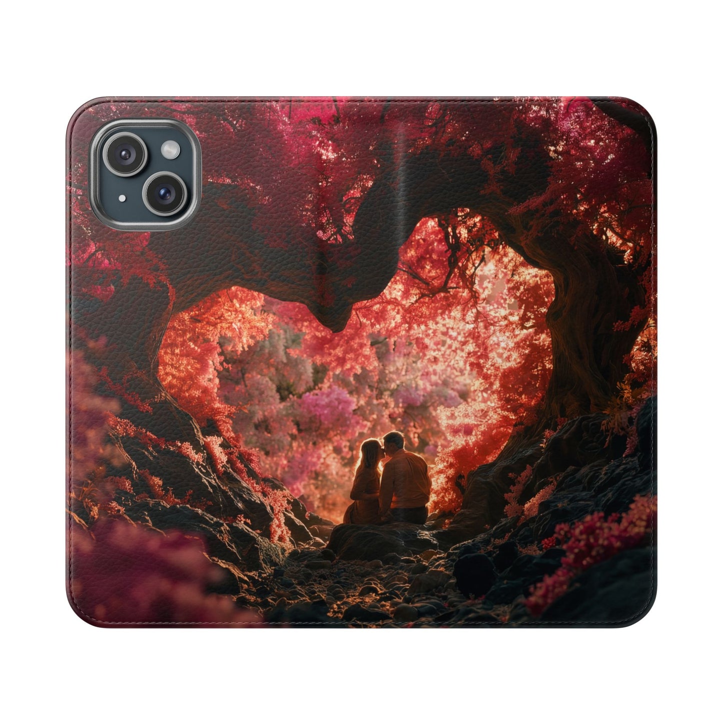 Crimson Arch Flip Cases – Heart-Shaped Canopy Romance