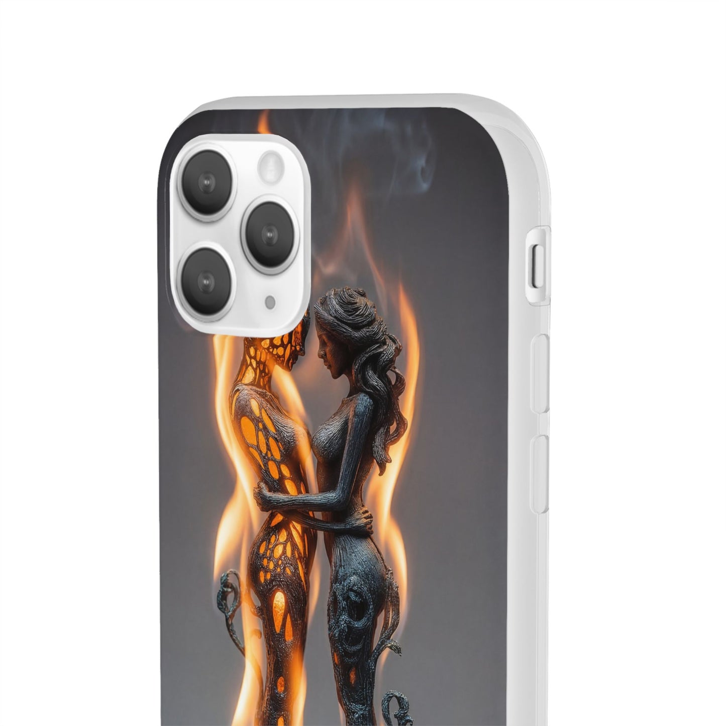 Flame-Embraced Lovers Flexi Cases – Intimate Glow Within the Fire
