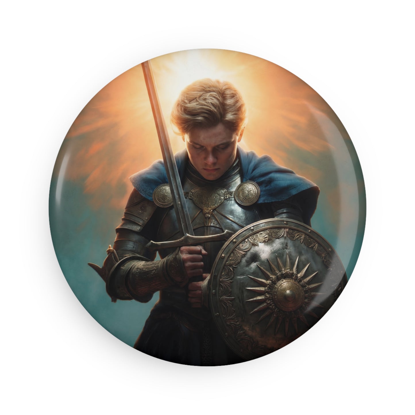 Dawn-Kissed Sentinel Button Magnet, Round (1 & 10 pcs) – Armor of the Rising Light
