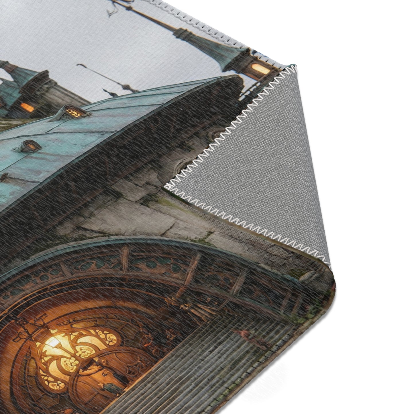 Clockwork Citadel Area Rugs – Twilight Keep with Glowing Windows