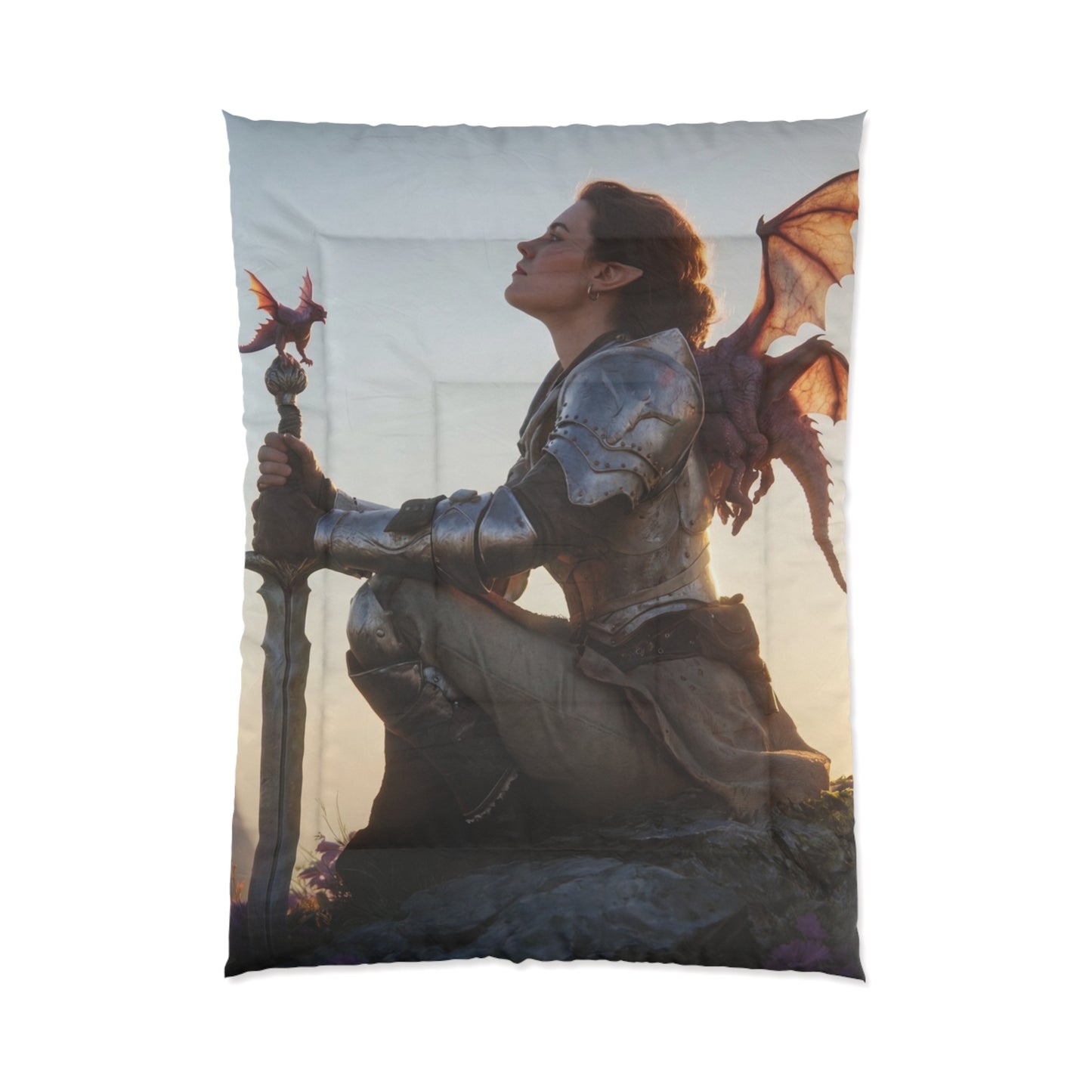 Dragonborne Sentinel Comforter – Sunset Peak Guardian Dreamscape