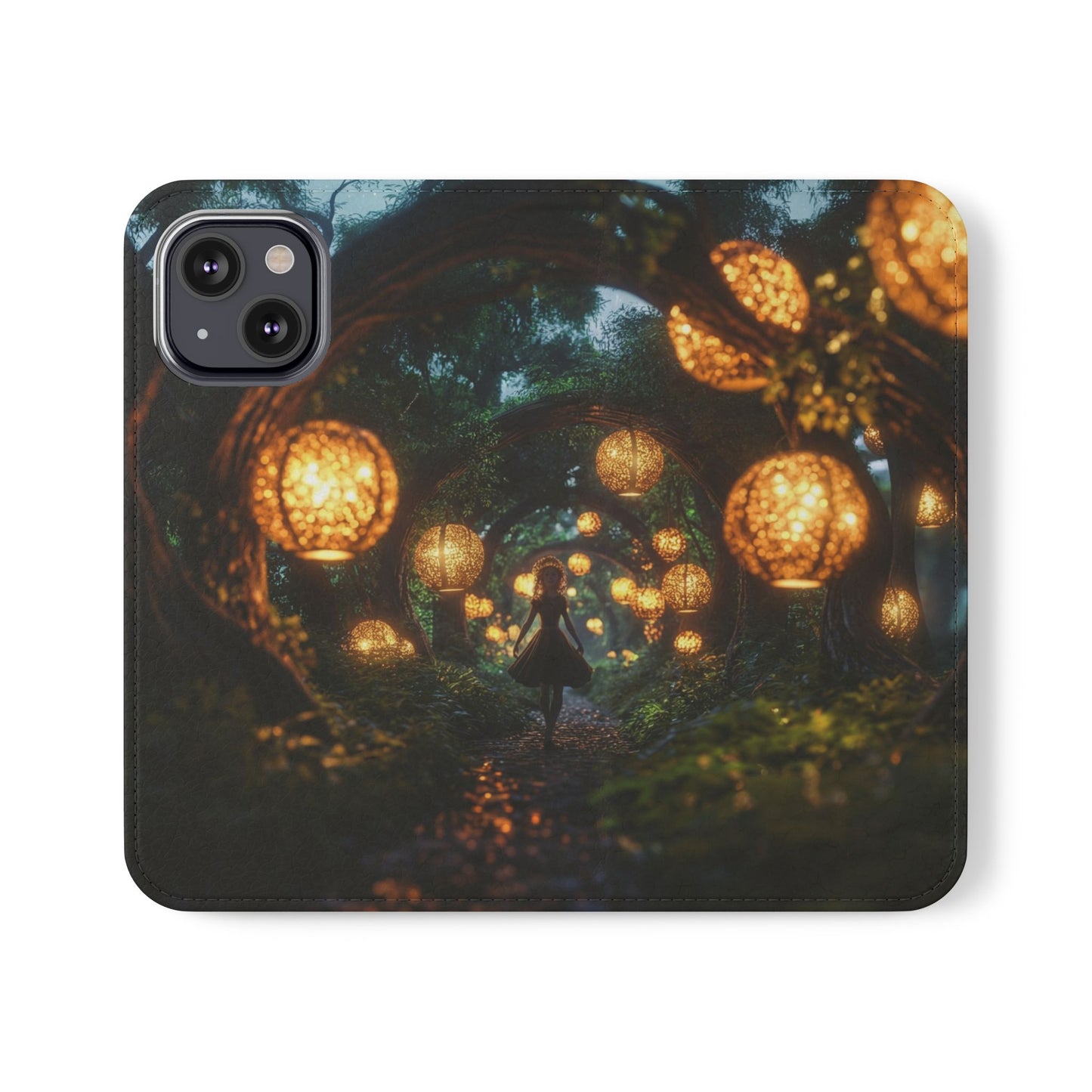 Lantern Archway Flip Cases – Girl Walking Through Forest Tunnel Art Case