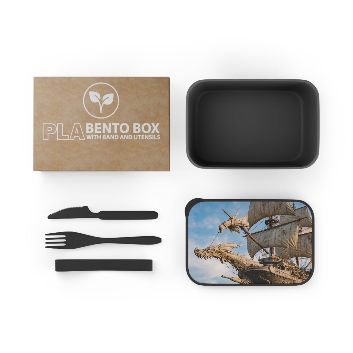 Dragonhead Galleon PLA Bento Box with Band and Utensils – Sunlit Seascape Voyage