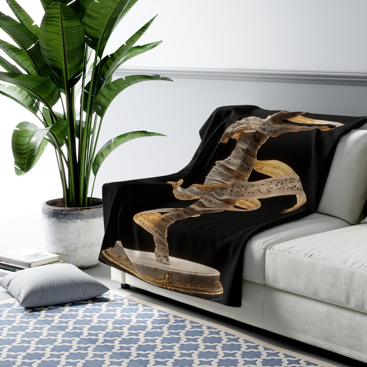 Swirling Music Score Sentinel Blanket – Ivory Sheet Symphony Wrap